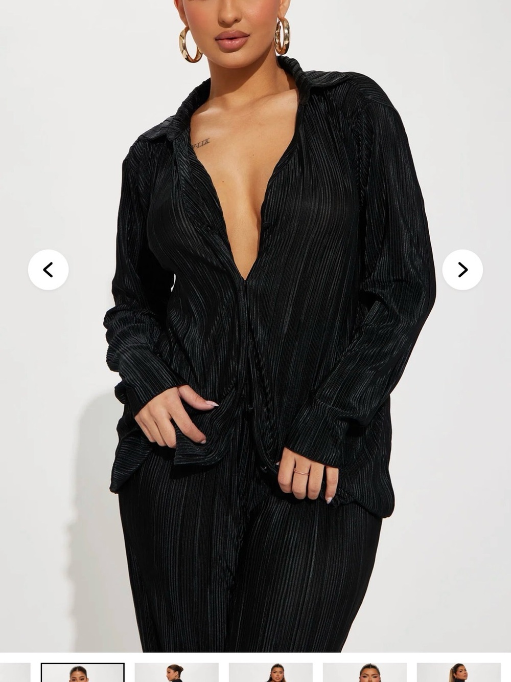 Fashion Nova Black Long Sleeve Plisse Two Piece Set